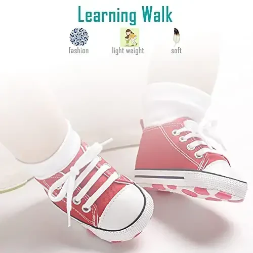 Newborn Baby Girls Boys Canvas Shoes Infant Soft Sole Slip On First Walkers Sneaker Toddler Flat Loafers High Top Crib Denim Unisex Moccasins Shoe - 4