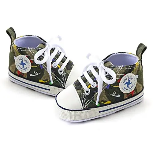 Newborn Baby Girls Boys Canvas Shoes Infant Soft Sole Slip On First Walkers Sneaker Toddler Flat Loafers High Top Crib Denim Unisex Moccasins Shoe - 4