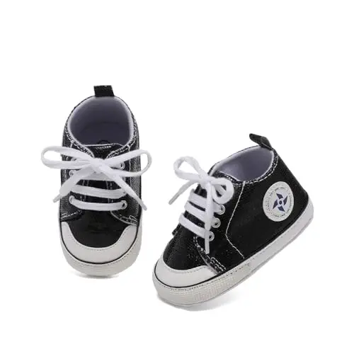 Newborn Baby Girls Boys Canvas Shoes Infant Soft Sole Slip On First Walkers Sneaker Toddler Flat Loafers High Top Crib Denim Unisex Moccasins Shoe - 2