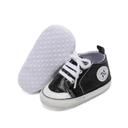 Newborn Baby Girls Boys Canvas Shoes Infant Soft Sole Slip On First Walkers Sneaker Toddler Flat Loafers High Top Crib Denim Unisex Moccasins Shoe - 3