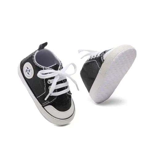 Newborn Baby Girls Boys Canvas Shoes Infant Soft Sole Slip On First Walkers Sneaker Toddler Flat Loafers High Top Crib Denim Unisex Moccasins Shoe - 5