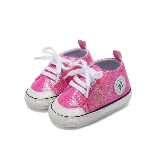 Newborn Baby Girls Boys Canvas Shoes Infant Soft Sole Slip On First Walkers Sneaker Toddler Flat Loafers High Top Crib Denim Unisex Moccasins Shoe - 4