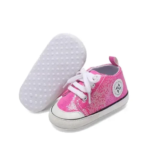 Newborn Baby Girls Boys Canvas Shoes Infant Soft Sole Slip On First Walkers Sneaker Toddler Flat Loafers High Top Crib Denim Unisex Moccasins Shoe - NEWBORN (1)