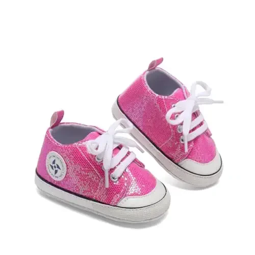 Newborn Baby Girls Boys Canvas Shoes Infant Soft Sole Slip On First Walkers Sneaker Toddler Flat Loafers High Top Crib Denim Unisex Moccasins Shoe - 5