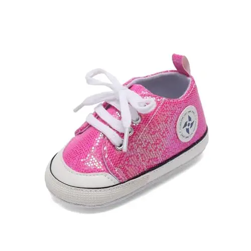 Newborn Baby Girls Boys Canvas Shoes Infant Soft Sole Slip On First Walkers Sneaker Toddler Flat Loafers High Top Crib Denim Unisex Moccasins Shoe - 1