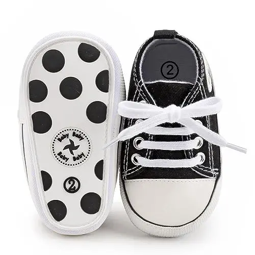 Newborn Baby Girls Boys Canvas Shoes Infant Soft Sole Slip On First Walkers Sneaker Toddler Flat Loafers High Top Crib Denim Unisex Moccasins Shoe - 2