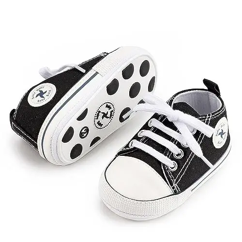 Newborn Baby Girls Boys Canvas Shoes Infant Soft Sole Slip On First Walkers Sneaker Toddler Flat Loafers High Top Crib Denim Unisex Moccasins Shoe - 5