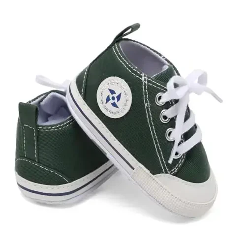 Newborn Baby Girls Boys Canvas Shoes Infant Soft Sole Slip On First Walkers Sneaker Toddler Flat Loafers High Top Crib Denim Unisex Moccasins Shoe - NEWBORN (1)