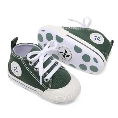 Newborn Baby Girls Boys Canvas Shoes Infant Soft Sole Slip On First Walkers Sneaker Toddler Flat Loafers High Top Crib Denim Unisex Moccasins Shoe - 3