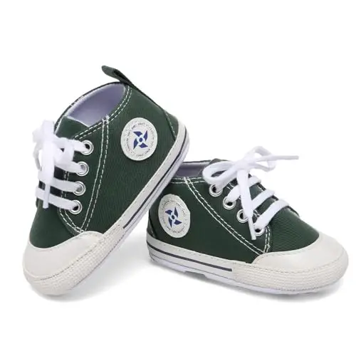 Newborn Baby Girls Boys Canvas Shoes Infant Soft Sole Slip On First Walkers Sneaker Toddler Flat Loafers High Top Crib Denim Unisex Moccasins Shoe - 5