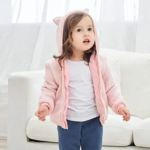 Newborn Infant Baby Boys Girls Cartoon Fleece Hooded Jacket Coat with Ears Warm Todder Kids Outwear Coat Zipper Up 0-6Y - 2