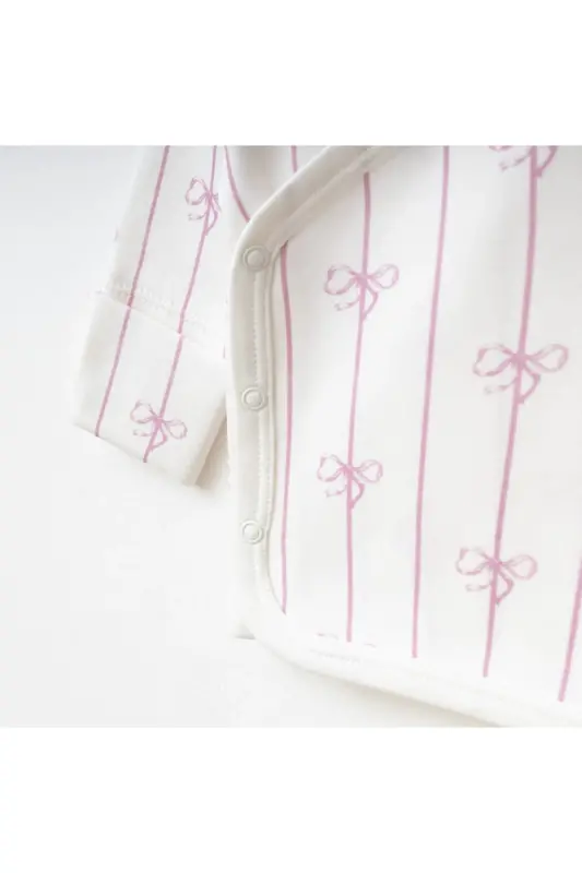 Yenidoğan Bebek Pamuklu Kumaş Fiyonk Desen 3 Parça Hastane Çıkışı Zıbın Seti-fiyonkbeyaz - 2