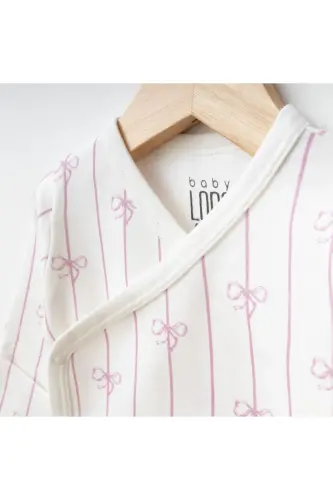 Yenidoğan Bebek Pamuklu Kumaş Fiyonk Desen 3 Parça Hastane Çıkışı Zıbın Seti-fiyonkbeyaz - 3