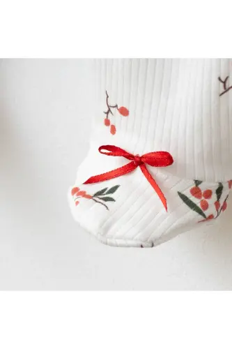 Yenidoğan Bebek Pamuklu Kumaş Kokina işlemeli 5 Parça Hastane Çıkışı Zıbın Seti-Beyaz - 3