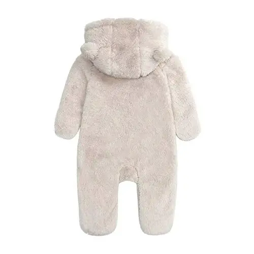 Baby Hooded Fleece Romper Long Sleeve Onesie Outwear Outfits 0-12M | Fall Winter Clothes,Halloween Outfits,Soft and Warm,Cute Bear Onesie,Baby Snowsuit - 2