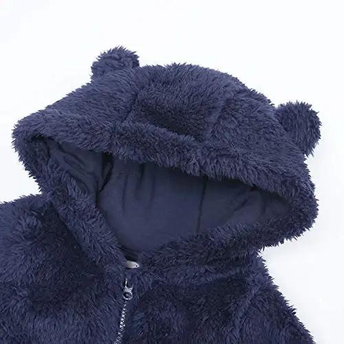 Baby Hooded Fleece Romper Long Sleeve Onesie Outwear Outfits 0-12M | Fall Winter Clothes,Halloween Outfits,Soft and Warm,Cute Bear Onesie,Baby Snowsuit - 2