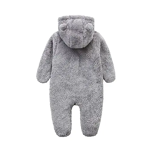 Newborn Baby Jumpsuit Hooded Fleece Rompers Long Sleeve Onesies Outwear Outfits - 2