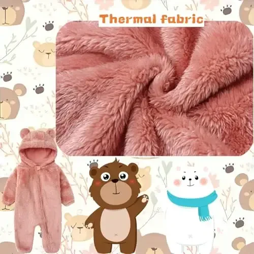 Newborn Baby Romper Fleece Onesie Jumpsuit Toddler Warm Hooded Outwear Outfits for Infant - 4