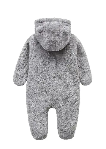 Newborn Baby Romper Fleece Onesie Jumpsuit Toddler Warm Hooded Outwear Outfits for Infant - 8