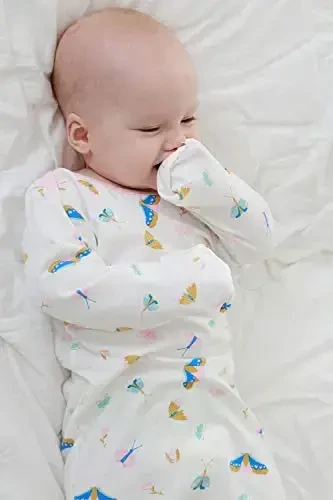 Newborn Knotted Nightgown Long Sleeve with Matching Hat Set 3 Pack, Cotton Baby Sleeper Gowns Unisex Home Outfits Set with Mitten Cuffs Baby Clothes for Boys Girls 0-6 Months - 5