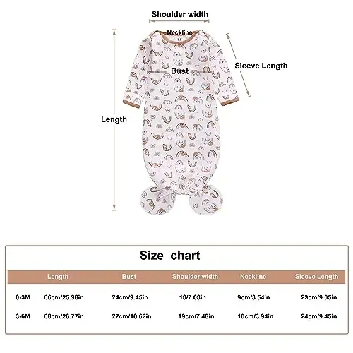 Newborn Knotted Nightgown Long Sleeve with Matching Hat Set 3 Pack, Unisex Baby Sleeper Gowns Coming Home Outfits Set with Mitten Cuffs for Boys Girls - 3