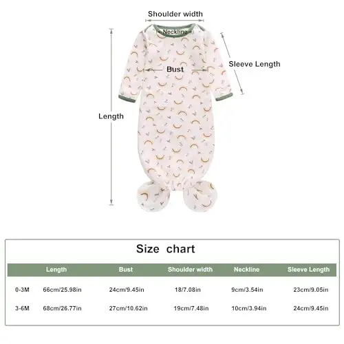 Miracle Baby Newborn Knotted Nightgown Long Sleeve with Matching Hat Set 3 Pack, Unisex Baby Sleeper Gowns Coming Home Outfits Set with Mitten Cuffs for Boys Girls 3-6 Months - 2