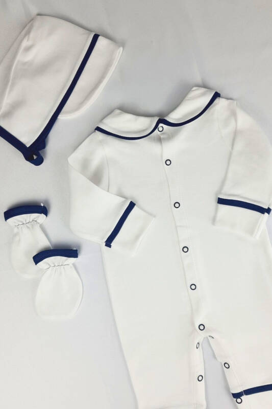 Yenidoğan Erkek Bebek Isimli Bebek Tulum Hastane Çıkışı Bebek Anı Seti Mevlüt Takımı Hediyelik-EkruLacivert - 4