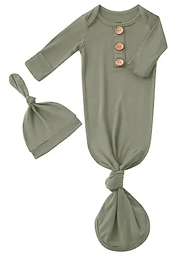 Newborn Baby Boys Girls Knotted Gown Hat Set Soft Bamboo Viscose Infant Sleeper Baby Sleep Gown with Mittens - 1