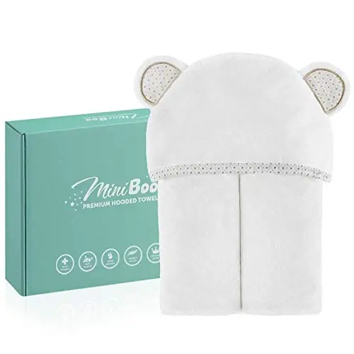 MINIBOO Hooded Baby Towels for Newborn - Super Soft Baby Bath Towels with Hood, Highly Absorbent Viscose Made from Bamboo Hooded Towel for Infant, Toddler and Kids, Baby Essentials - MINIBOO (1)