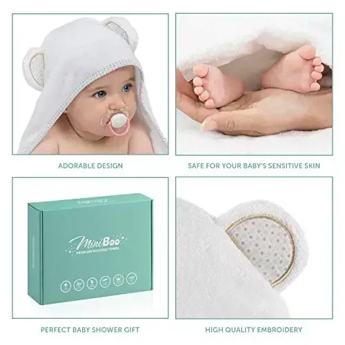 MINIBOO Hooded Baby Towels for Newborn - Super Soft Baby Bath Towels with Hood, Highly Absorbent Viscose Made from Bamboo Hooded Towel for Infant, Toddler and Kids, Baby Essentials - 4