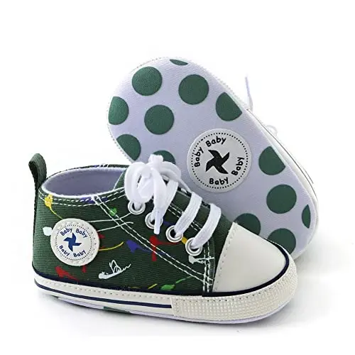 Newborn Baby Girls Boys Canvas Shoes Infant Soft Sole Slip On First Walkers Sneaker Toddler Flat Loafers High Top Crib Denim Unisex Moccasins Shoe - NEWBORN (1)