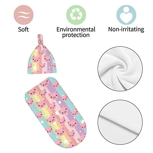 Pig Newborn Swaddle Blanket with Hat Set Baby Stuff Receiving Blankets Soft Transition Sleep Sacks Gifts for Infant Boys Girls - 7