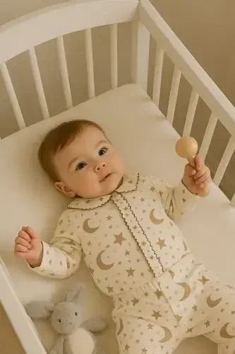 Yenidoʻgʻan organik paxta 2 li qiz bola oʻgʻil bola chaqaloq kostyumi-qahva - 3