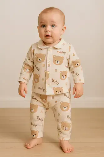 Yenidoʻgʻan organik paxta 2 li qiz bola oʻgʻil bola chaqaloq kostyumi-qahva - 5