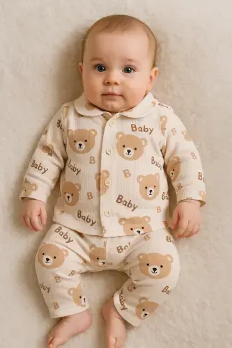 Yenidoʻgʻan organik paxta 2 li qiz bola oʻgʻil bola chaqaloq kostyumi-qahva - 7