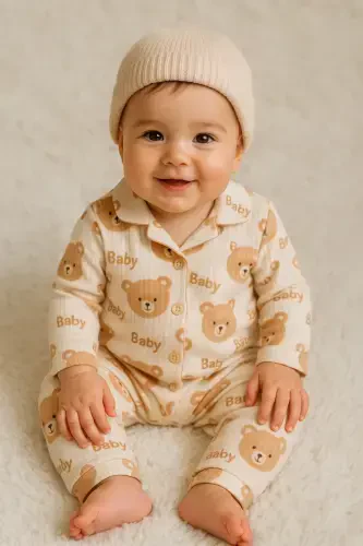 Yenidoʻgʻan organik paxta 2 li qiz bola oʻgʻil bola chaqaloq kostyumi-qahva - 8