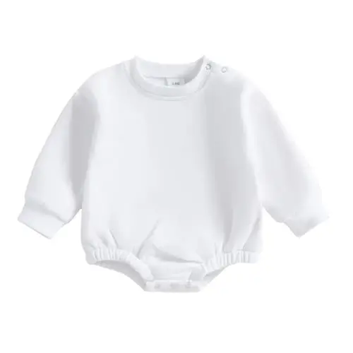 Gueuusu Newborn Warm Sweatshirt Romper Baby Boy Girl Solid Crewneck Long Sleeve Fleece Sweater Bodysuit Thick Winter Clothes - 1