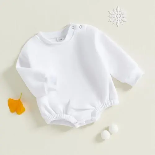 Gueuusu Newborn Warm Sweatshirt Romper Baby Boy Girl Solid Crewneck Long Sleeve Fleece Sweater Bodysuit Thick Winter Clothes - 2