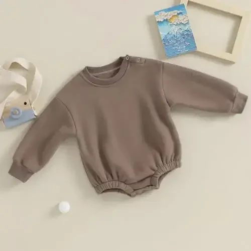 Gueuusu Newborn Warm Sweatshirt Romper Baby Boy Girl Solid Crewneck Long Sleeve Fleece Sweater Bodysuit Thick Winter Clothes - MODAZONE (1)
