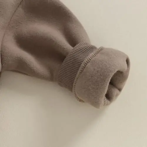 Gueuusu Newborn Warm Sweatshirt Romper Baby Boy Girl Solid Crewneck Long Sleeve Fleece Sweater Bodysuit Thick Winter Clothes - 6