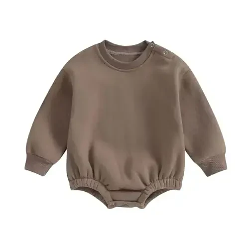 Gueuusu Newborn Warm Sweatshirt Romper Baby Boy Girl Solid Crewneck Long Sleeve Fleece Sweater Bodysuit Thick Winter Clothes 