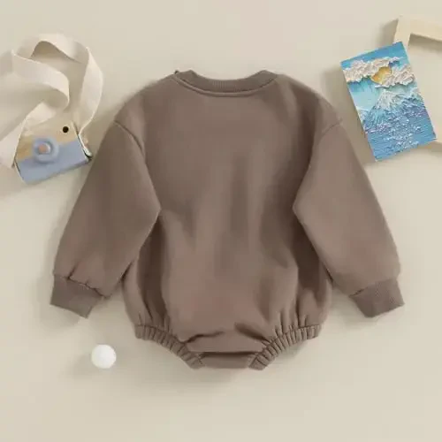 Gueuusu Newborn Warm Sweatshirt Romper Baby Boy Girl Solid Crewneck Long Sleeve Fleece Sweater Bodysuit Thick Winter Clothes - 3