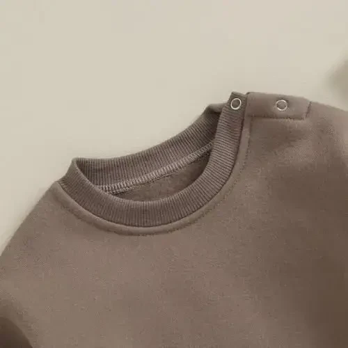 Gueuusu Newborn Warm Sweatshirt Romper Baby Boy Girl Solid Crewneck Long Sleeve Fleece Sweater Bodysuit Thick Winter Clothes - 4