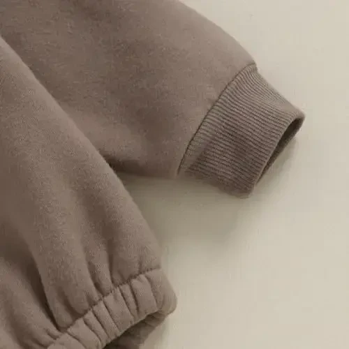 Gueuusu Newborn Warm Sweatshirt Romper Baby Boy Girl Solid Crewneck Long Sleeve Fleece Sweater Bodysuit Thick Winter Clothes - 5