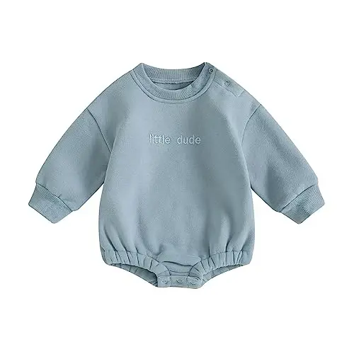 Gueuusu Newborn Warm Sweatshirt Romper Baby Boy Girl Solid Crewneck Long Sleeve Fleece Sweater Bodysuit Thick Winter Clothes - 1