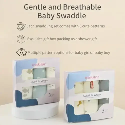 insular Baby Swaddle Sacks, Swaddle Blanket for Newborn and Infant, Adjustable Velcro Set for Boy and Girl, Soft Cotton Baby Sleep Sack 3 Pack (Sheep&Cloud, Medium(3-6M)) - INSULAR (1)