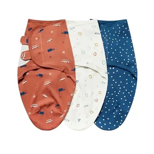 insular Baby Swaddle Wrap, Swaddle Blanket for Newborn and Infant, Adjustable Swaddling Set for Boy and Girl, Soft Cotton Baby Sleep Sack 3 Pack, Orange Car, Small(0-3 Month) - INSULAR