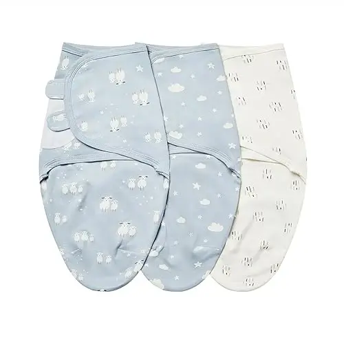insular Baby Swaddle Wrap, Swaddle Blanket for Newborn and Infant, Adjustable Velcro Swaddling Set for Boy and Girl, Soft Cotton Baby Sleep Sack 3 Pack, Sheep, Medium(3-6 Month) 