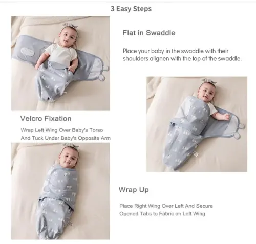 insular Baby Swaddle Wrap, Swaddle Blanket for Newborn and Infant, Adjustable Velcro Swaddling Set for Boy and Girl, Soft Cotton Baby Sleep Sack 3 Pack, Sheep, Medium(3-6 Month) - 5