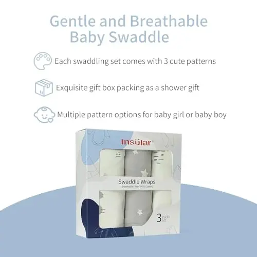 insular Baby Swaddle Wrap, Swaddle Blanket for Newborn and Infant, Adjustable Swaddling Set for Boy and Girl, Soft Cotton Baby Sleep Sack 3 Pack, Beige Sheep, Medium(3-6 Month) - 3